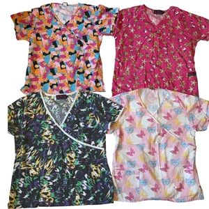 Set of (4) Women’s Nurse Scrubs Uniforms Tops Size Medium